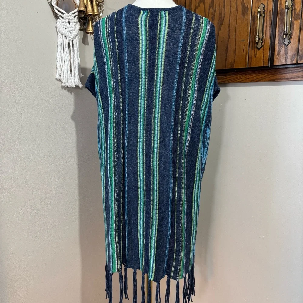 CHAPS Blue Long Sweater Vest Size Medium Shawl Open Front Cardigan - Picture 6 of 8